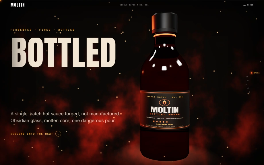 Moltin, a cinematic branded 3D product-launch site built with this combo